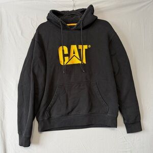 Caterpillar CAT Mens Pullover Hoodie L Black Yellow Logo Workwear Embroidered